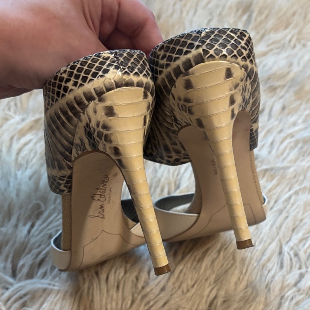Sam Edelman White and Brown Snakeskin Heels - Picture 4 of 5
